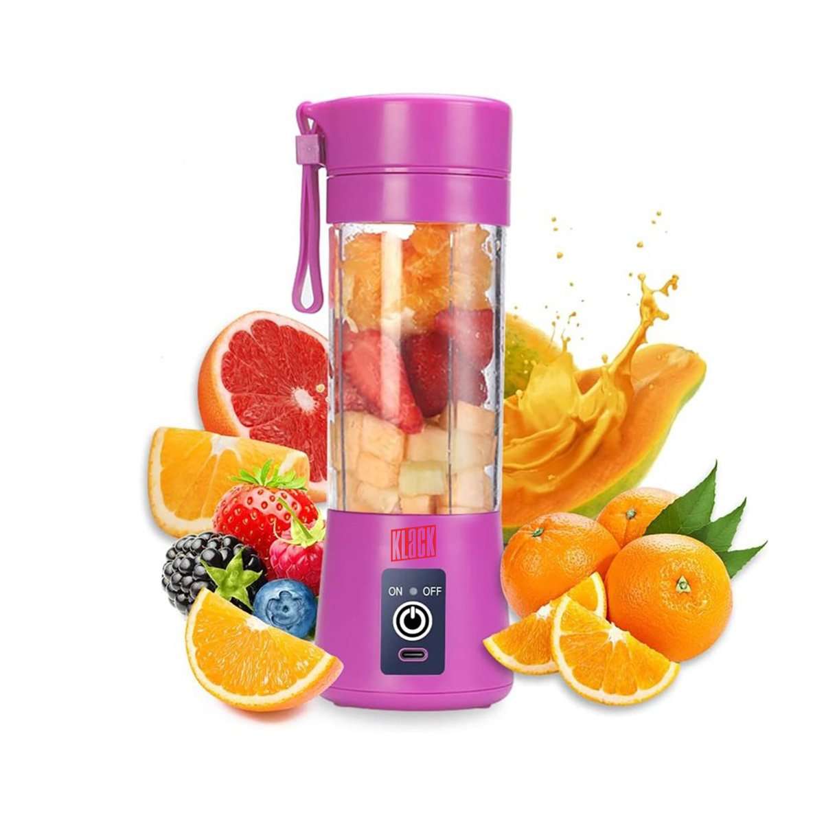 Batidora Licuadora Klack portátil -  para batidos y smoothies -  380 ml con seis cuchillas - Morado