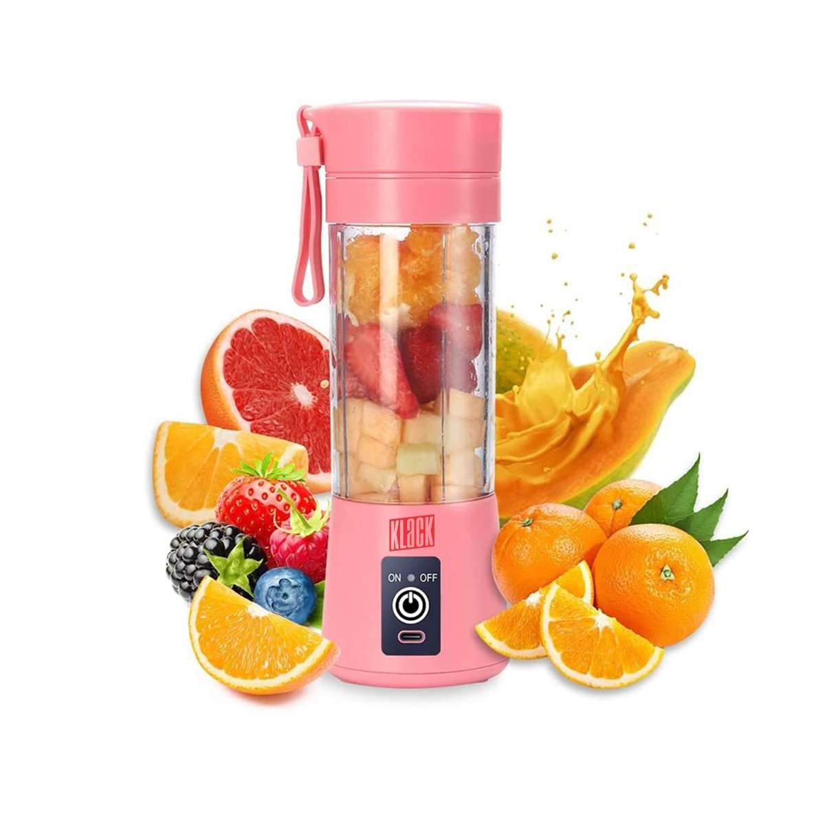 Batidora Licuadora Klack portátil -  para batidos y smoothies -  380 ml con seis cuchillas - Rosa
