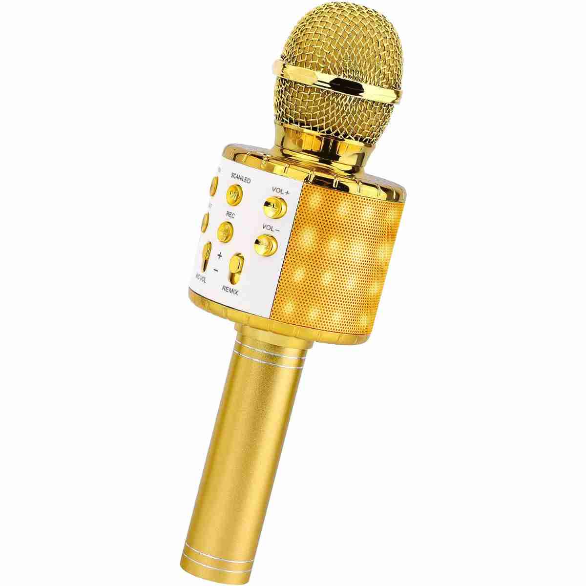 Micrófono Karaoke Bluetooth Klack  -  4 en 1 Microfono Inalámbrico Portátil para Niños -  Musica -  Función de Eco -  Compatible con Android -  PC - Oro