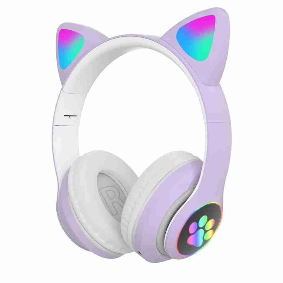 Auriculares  con Orejas de Gato Bluetooth Plegables con Micrófono Klack® - Morado