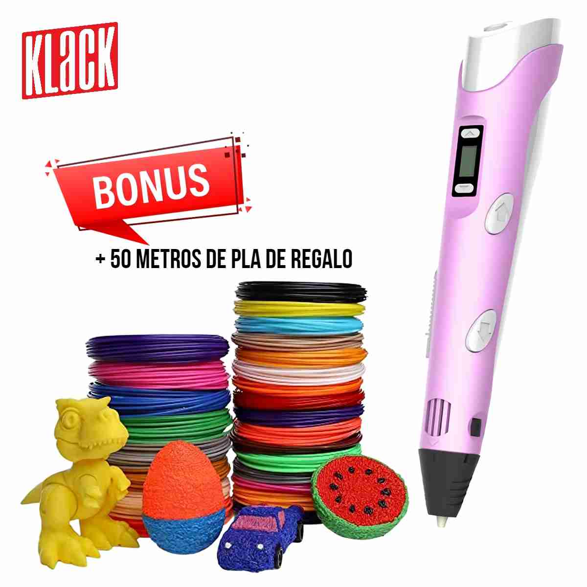 Pack Bolígrafo Lápiz De Impresión 3D Juguete Para Niños + 50 metros de PLA - Rosa